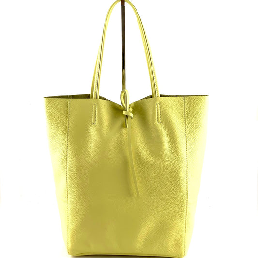 borsa a spalla - SHOPPER BIG - tote bag genuine leather - limone